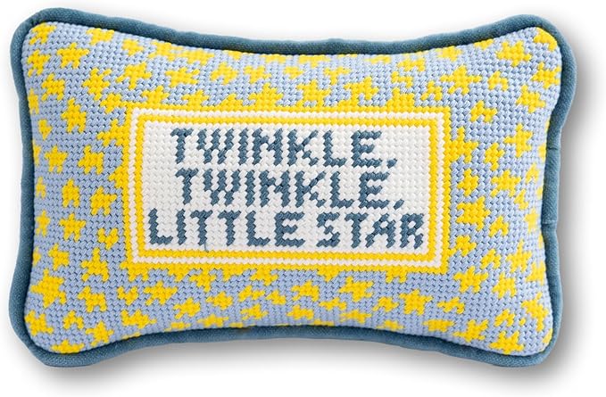 FURBISH Needlepoint Decorative Throw Pillow - Mini Embroidered Accent Pillow for Bed, Chair, Couch, Sofa, Eclectic Home Decor, 5" x 8" - Twinkle Twinkle