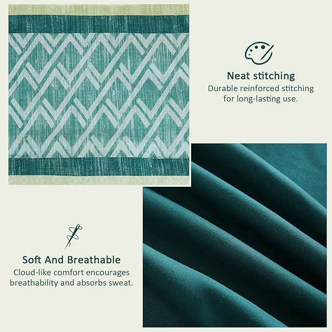 Cottolester Green Comforter Set Queen Size,Boho Striped Bed in a Bag,Spring Summer Plaid Comforter and Sheet Set, Soft Microfiber Complete Bedding Sets