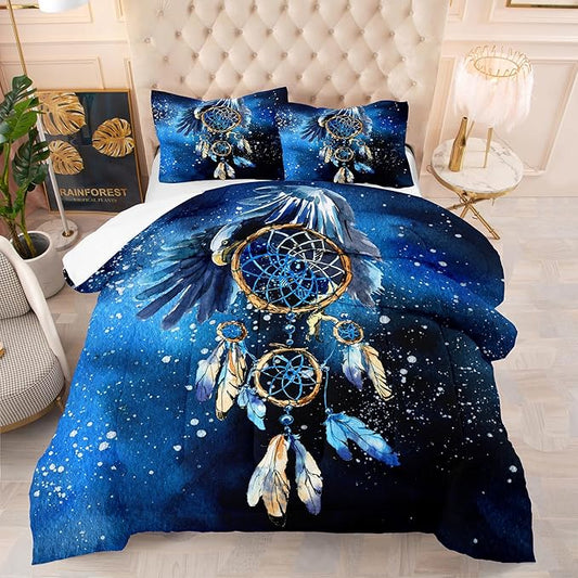 Tailor Shop Dream Catcher Comforter Sets Queen Size Blue Mandala Bedding Sets Bohemian Comforter Set for Kids Teens Girls Adults Galaxy Dream Catcher Bedding Sets with 1 Comforter 1 Pillowcases