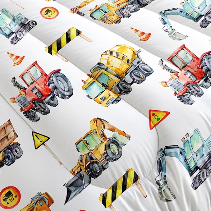 Cartoon Excavator Comforter Set, King Size, Kids Bedding Set, Construction & Automobiles Theme, All Season Comforter & 2 Pillowcases