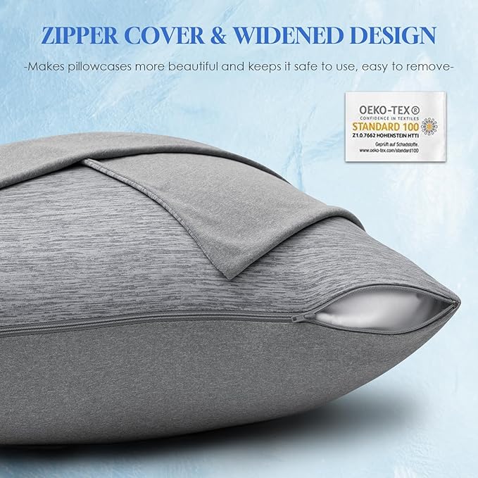 CHOSHOME Cooling Pillow Cases Zipper Pillow Covers Q-Max > 0.45 Zippered Pillowcases for Hot Sleepers, Soft, Breathable, Skin-Friendly, 4 Pack (King, 20"x36", Grey)
