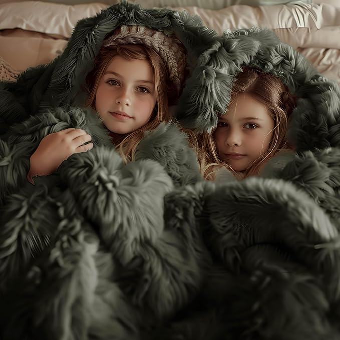 Bedsure GentleSoft Fluffy Olive Green King Size Blanket for Bed, Thick Soft Sherpa Faux Fur Fleece Bedding Fuzzy Plush Winter Warm Heavy Large King Blanket, Cozy Olive Gifts for Men Women, 108x90