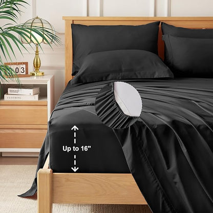 Newspin California King Comforter Set Black - Bed in a Bag California King Size 7 Pieces, All Season Bed Set, Fluffy Comforter Set with Sheets, Sheet Set Quilt Blanket, Pillowcases & Shams