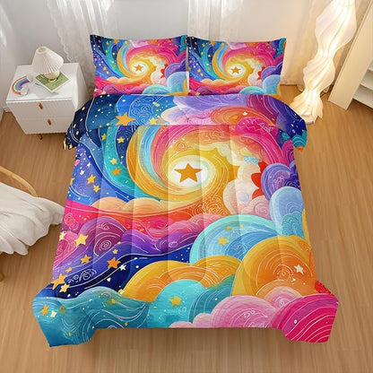 Watercolor Rainbow Pattern Comforter Modern Abstract Comforter Set,Rainbow Dreams Bedding Set Twin Size,Mordern Art Decor All Season Lightweight Soft Microfiber with 2 Pillow Shams