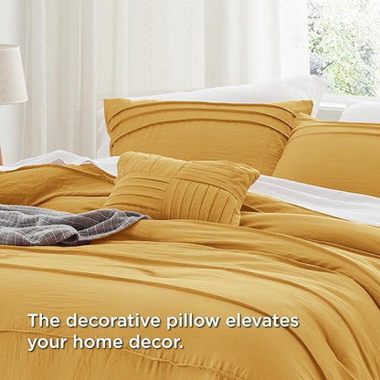 Bedsure King Comforter Set - 4 Pieces Pinch Pleat Bed Set, Mustard Yellow Boho Bedding for All Season, 1 Soft Comforter, 2 Pillowcases, 1 Decorative Pillow