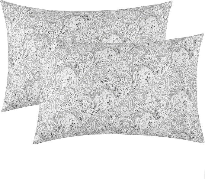 Mellanni Pillow Cases - Luxury, Extra Soft, Cooling Pillow Covers - 2 PC Iconic Collection Pillowcases - Envelope Closure (King 20" x 40", Paisley Gray)