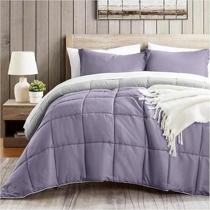 satisomnia California King Comforter Set, Purple Bedding Comforters Cal King Size, 3 Pieces Down Alternative Bed Comforter Lightweight Soft Bed Set Breathable, Reversible All Season Bedding Sets