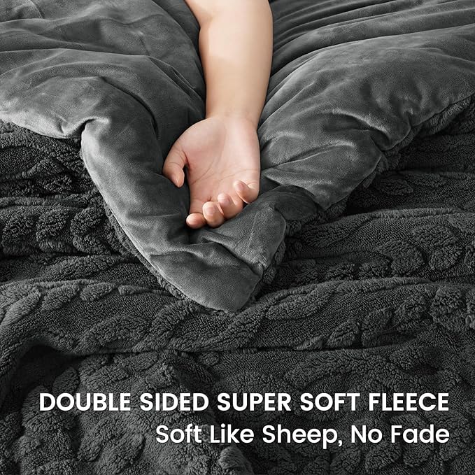 PHF Fluffy Sherpa Fleece Twin Comforter Set, 2 Pieces Warm Fuzzy Soft Bedding for Winter, 3D Tufted Flannel Plush Shaggy Bed Set, 1 Comforter (68"x90") and 1 Pillowcase (20"x26"), Dark Grey