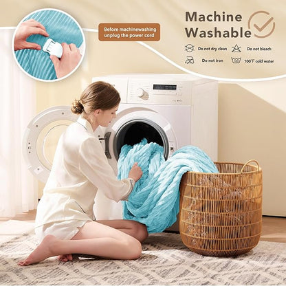 Homemate Electric Heated Blanket Queen Size - 84"x90" Heating Blanket Queen Size Dual Control 1/2/4/6/8 Hours Auto-Off 10 Heat Level Over-Heat Protection Soft Flannel Sherpa ETL Certification