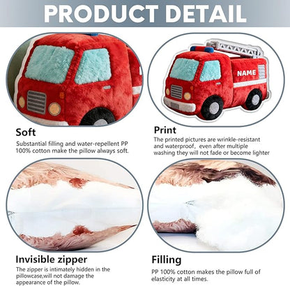 Custom Fire Truck Shaped Pillow Personalized Double-Sided Printed Cute Pillow Customized Christmas Party Commemorative Gift Sofa Decorative for Boys and Girls 8-32in