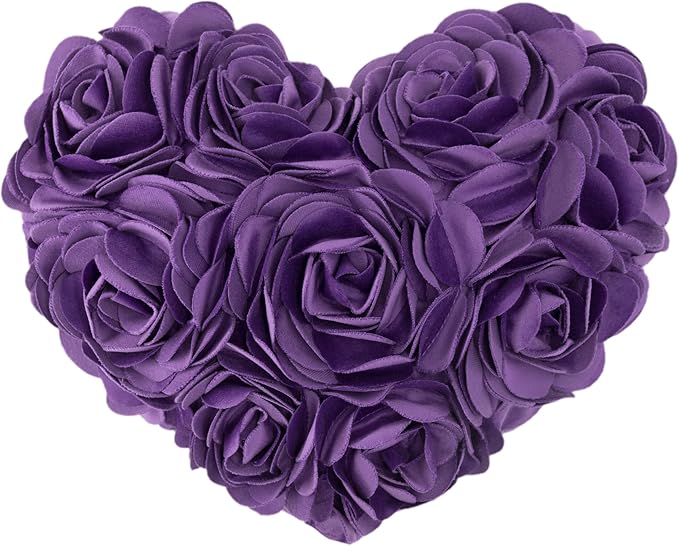 JWH Valentine's Day Throw Pillow Covers Decorative Flower Accent Pillow Cases Heart Shaped Cushion for Couch Living Room Bed Chair 14 x 16 Inches Purple
