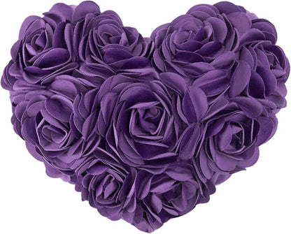 JWH Valentine's Day Throw Pillow Covers Decorative Flower Accent Pillow Cases Heart Shaped Cushion for Couch Living Room Bed Chair 14 x 16 Inches Purple