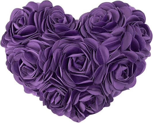 JWH Valentine's Day Throw Pillow Covers Decorative Flower Accent Pillow Cases Heart Shaped Cushion for Couch Living Room Bed Chair 14 x 16 Inches Purple