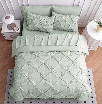 LANE LINEN Full Size Comforter Set – 7 Piece Pintuck Bed in a Bag - Bedding Set of 1 Comforter, 1 Flat & 1 Fitted Sheets, 2 Pillowcases & 2 Shams – All-Season Soft Bedding for Full Size Beds – Mineral | Smooth microfiber, Year round comfort, Easy care ...
