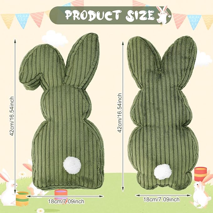 2 Pcs Easter Bunny Shaped Pillow Cute Decorative Rabbit Throw Pillow Bunny Stuffed Soft Corduroy Striped Textured Cushion Case for Spring Easter Party Couch Sofa Home Decor, Olive Green