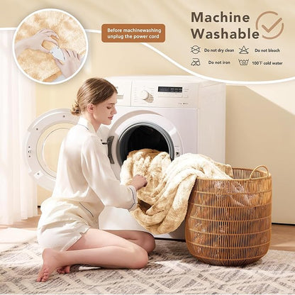 Homemate Electric Heated Blanket Queen Size - 84"x90" Heating Blanket Queen Size Dual Control 1/2/4/6/8 Hours Auto-Off 10 Heat Level Over-Heat Protection Luxury Faux Fur Sherpa ETL Certification