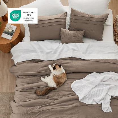 Bedsure Brown King Size Comforter Set - 4 Pieces Pinch Pleat Bed Set, Down Alternative Bedding Sets for All Season, 1 Comforter, 2 Pillowcases, 1 Decorative Pillow