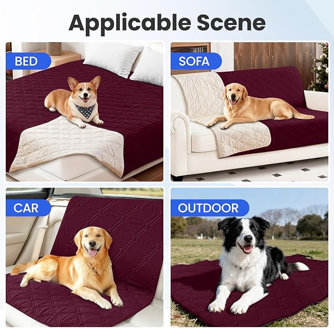 Waterproof Dog Blanket, Non-Slip Soft Pet Bed Cover, Couch Cover for Dogs Washable, Protects Sofa, Furniture, Crate, Car, Tear Resistant Leakproof Pet Blanket Christmas (52x82 Inch, Burgundy)
