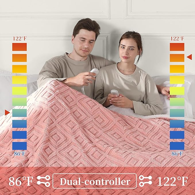 Electric Blanket Queen Size, Heated Blanket with 5 Heat Settings & 10 Time Settings, Super Soft Cozy Sherpa Blanket with Fast Heating for Home Office Use, 100" x 90", Pink