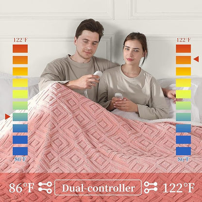 Electric Heated Blanket, 3D Pattern Design, Queen Size Heated Blanket Soft Warming Plush Electric Blanket Sherpa with Heating Levels & 10 Hours Auto Off, Machine Washable, Pink, YCDM-EB8490