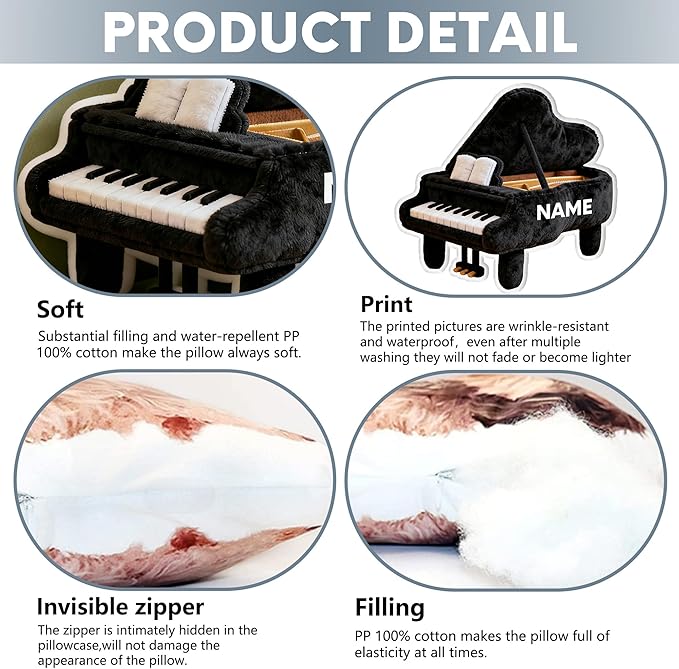 Custom Piano Shaped Pillow Personalized Double-Sided Printed Cute Pillow Customized Christmas Party Commemorative Gift Sofa Decorative for Boys and Girls 8-32in