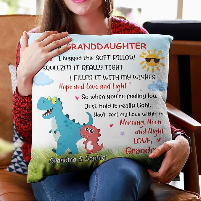 Hyturtle Personalized Granddaughter Throw Pillow (Insert Included) Gifts from Grandma - Birthday Graduation Gifts for Granddaughter - Dinosaur Custom Name Sofa Couch Home Decor Pillow