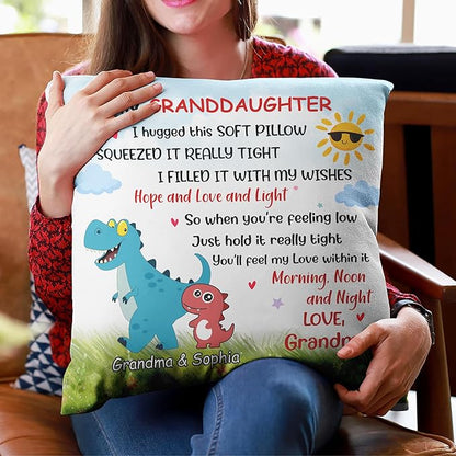 Hyturtle Personalized Granddaughter Throw Pillow (Insert Included) Gifts from Grandma - Birthday Graduation Gifts for Granddaughter - Dinosaur Custom Name Sofa Couch Home Decor Pillow