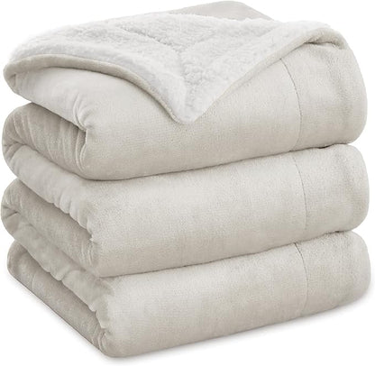 Bedsure GentleSoft Sherpa Fleece Blankets Queen Size for Bed - Thick and Warm Throw for Women and Men, Soft Fuzzy Plush Queen Blanket for Winter, Non-Heated, Linen, 90x90 Inches