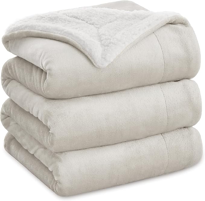 Bedsure GentleSoft Sherpa Fleece Blankets King Size for Bed - Thick and Warm Throw for Women and Men, Soft Fuzzy Plush King Blanket for Winter, Non-Heated, Linen, 108x90 Inches