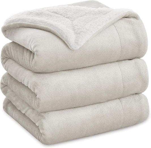 Bedsure GentleSoft Sherpa Fleece Blankets King Size for Bed - Thick and Warm Throw for Women and Men, Soft Fuzzy Plush King Blanket for Winter, Non-Heated, Linen, 108x90 Inches