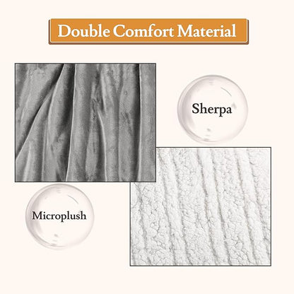 Electric Heated Blanket 62"x84" Twin Size Flannel & Sherpa - 4 Heat Settings & 10H Auto Shut Off for Safe Overnight Use, Fast Heating, Machine Washable for Bed, Couch, Office - Light Gray