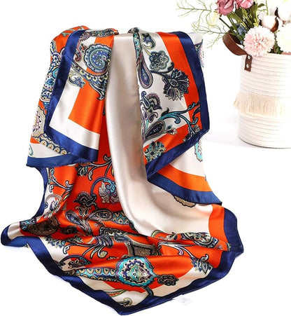 AWAYTR 35” Satin Large Square Head Scarves - 4PCS Silk Like Neck Scarf Hair Sleeping Wraps Satin Silk Scarfs for Women