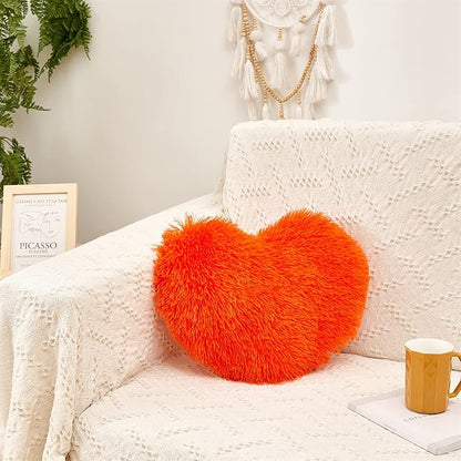 MOOWOO Fluffy Heart Pillow, Faux Fur Throw Pillow,Sherpa Plush Fluffy, Cute Soft Throw Cushion, Valentines Day,Thanks Giving Days,Christmas Day Decorative for Home Bed Couch Heart Shape