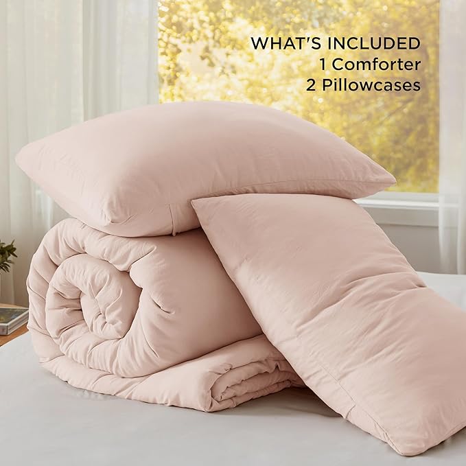 Bedsure King Comforter Set, Light Pink Soft Prewashed Bedding for All Seasons, 3 Pieces GentleSoft™ Bed Set, 1 Lightweight Comforter (104"x90") and 2 Pillowcases (20"x36")