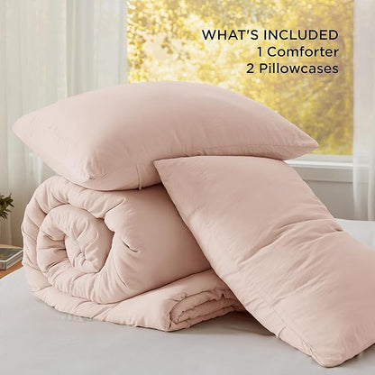 Bedsure King Comforter Set, Light Pink Soft Prewashed Bedding for All Seasons, 3 Pieces GentleSoft™ Bed Set, 1 Lightweight Comforter (104"x90") and 2 Pillowcases (20"x36")