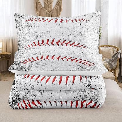 NINENINE Baseball Comforter Bedding Set King for Boys Teens,Baseball Pattern with Black Half-Dotted Printed Bedding Set,White Comforter Set,Soft Microfiber Quilt Set with Matching Pillowcase#5009