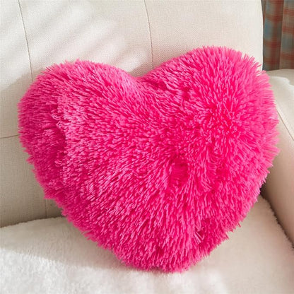 MOOWOO Fluffy Faux Fur Heart Throw Pillow for Valentine's,Mothers Day,Sherpa Plush Fluffy, Solid Color, Heart Shape Pillow for Girls,Hot Pink Love Throw Pillow (Rose Red)