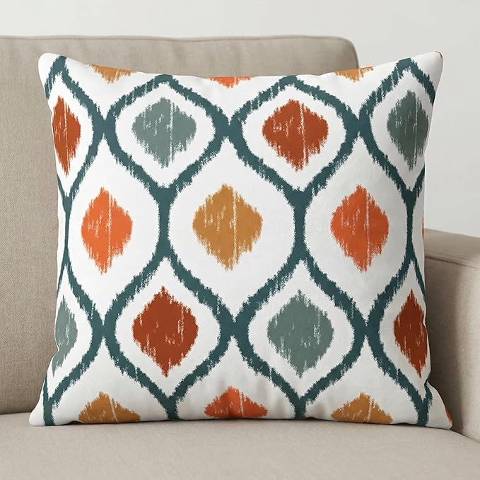 Americanflat 16x16 Throw Pillow with Sewn-in Insert - All-in-One Decorative Pillows - No Cover Needed - Soft and Durable Cushion for Bed or Sofa - Polyester - Deep Teal, Orange, Yellow and White