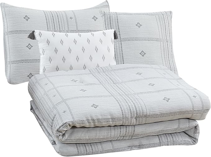 Modern Threads 5-Piece Jacquard Comforter Set, Elena King in Grey – Elegant Comforter, 2 Pillow Shams, and 2 Decorative Pillows