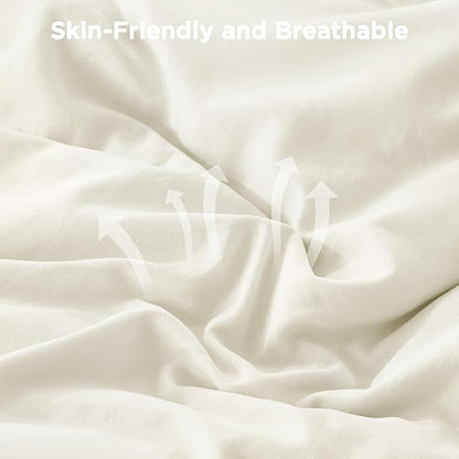 Andency Ivory Ruffle Comforter Set Oversized King, Shabby Chic Solid Bedding Set 3 Pieces, Lightweight Soft Bet Set 120x98 for Girls Women (1 Comforter 2 Pillowcases)