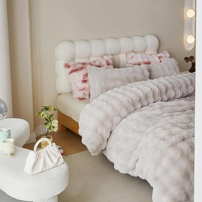 Simple&Opulence Fluffy Faux Fur Comforter Set, Plush Fuzzy Minky Bedding Set, 3 Pieces Warm Soft Comforter Bedding Set for Winter - 1 Shaggy Comforter with 2 Pillow Shams(Queen, Oatmeal)