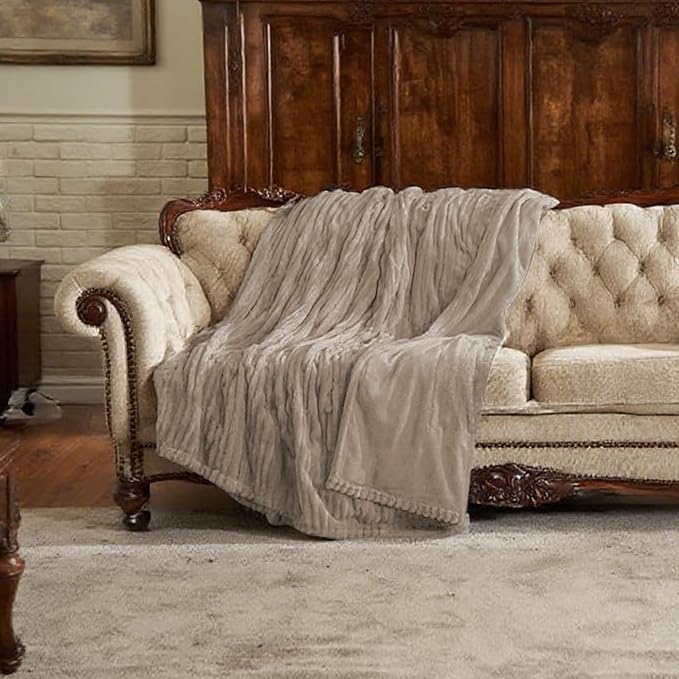 Heated Electric Blanket Quen Size 84"x90", 10 Heat Settings & 1-12H Timer, Ultra Plush Ribbed Fabric Electric Throw for Bed, Sofa, Dual Control, Machine Washable, Office All Season Use- Camel