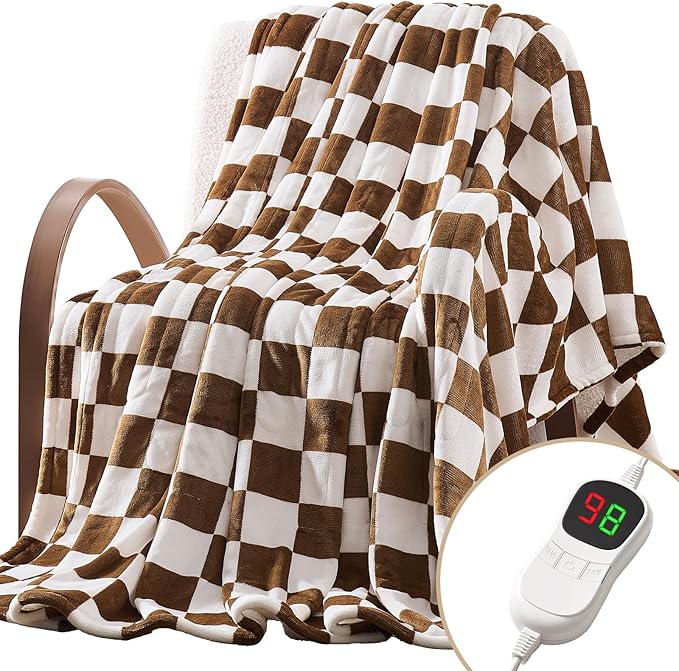 Homemate Electric Blanket Heated Throw - 50“x60“ Ultra Soft Cozy Flannel Heating Blanket with 10 Fast Heat Levels 8 Hours Auto Off Over-Heated Protection ETL Certification Keep Warm in Home Office