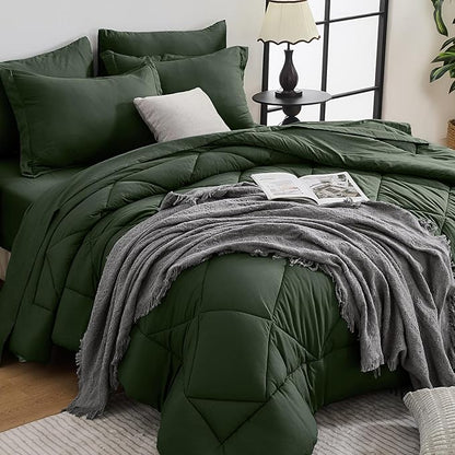 HEVUMYI Army Green Twin Comforter Set - 5-Piece All Season Bed in a Bag Twin, Ultra Soft Bedding Set with Comforter, Flat Sheet, Fitted Sheet, Pillowcases, Pillow Shams