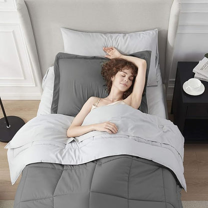 Nestl 5 Piece Twin XL Comforter Set – Grey Reversible Bed in a Bag – Complete Twin XL Size Bedding Set with Sheets, Pillowcase and Sham