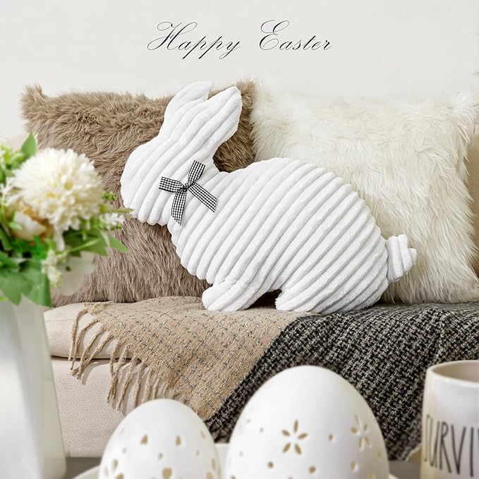 Easter Bunny Rabbit Throw Pillow: Ultra Soft Plush Faux Fur Striped Pillows, Fluffy Bunny Shaped Cushions Easter Throw Pillows, Spring Easter Decoration for Home, Bedroom, Living Room, Sofa and Couch