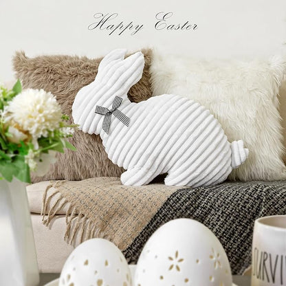 Easter Bunny Rabbit Throw Pillow: Ultra Soft Plush Faux Fur Striped Pillows, Fluffy Bunny Shaped Cushions Easter Throw Pillows, Spring Easter Decoration for Home, Bedroom, Living Room, Sofa and Couch
