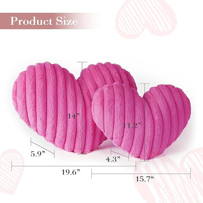 AELS Heart Shaped Pillow, Set of 2, Heart Decorative Throw Pillows, Faux Fur Love Pillows 20 & 16 Inches, Valentines Day Cute Decorations, Wedding Decor, Living Room Bedroom Nursery Decor, Hot Pink