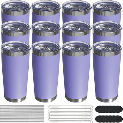 Travel Coffee Tumbler 20oz, 12 Pack Leakproof Travel Coffee Mug with Lid and Straw, Stainless Steel Double Wall Vacuum Insulated Tumbler for Hot/Iced Drinks (Textured Matte, Periwinkle)