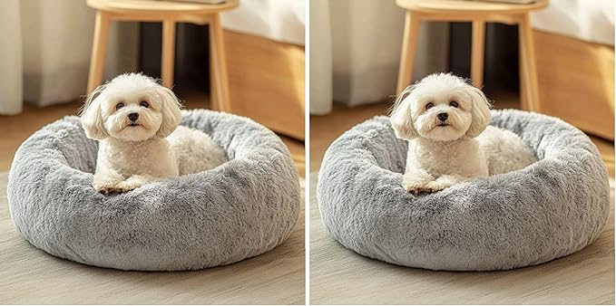 JOLLYVOGUE Dog & Cat Bed, Calming Anti-Anxiety Pet Bed for Small Dogs, Fluffy Donut Cushion for Small and Medium Pets (20") (Pack of 2)